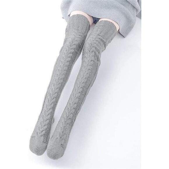Women's Thigh High Socks Over the Knee Cable Knit Boot Socks, Long Leg Warmer - Picture 6 of 7
